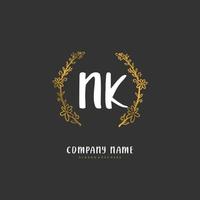 N K NK Initial handwriting and signature logo design with circle. Beautiful design handwritten logo for fashion, team, wedding, luxury logo. vector