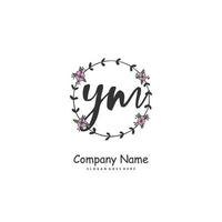 Y M YM Initial handwriting and signature logo design with circle. Beautiful design handwritten logo for fashion, team, wedding, luxury logo. vector