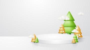 Realistic 3d Christmas template. pedestal or podium stand for displaying display products. Christmas tree decoration on white background vector