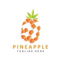 diseño de logotipo de piña, vector de fruta fresca, ilustración de plantación, etiqueta de marca de producto de fruta