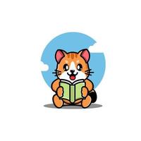Cute cat reading book cartoon icon illustration vector