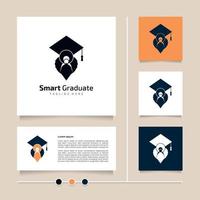 diseño de logotipo de posgrado inteligente de idea creativa. icono de vector plano y concepto graduado de símbolo