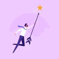 Business opportunity, aspiration to achieve business goal concept, ambitious businessman catch arrow to reaching for the star vector