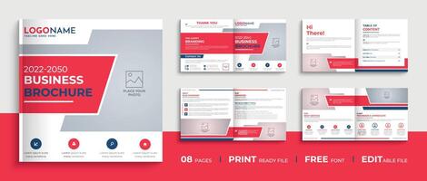 Multipage business profile brochure template, 8-page creative corporate brochure design vector