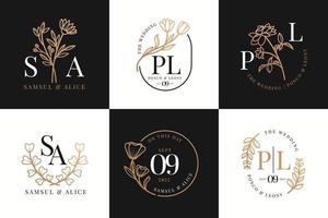 Set of monogram wedding logo templates with flowers vector