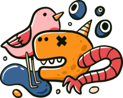 Spaß und bunte handgezeichnete Doodle-Monster-Illustration im kindlichen Stil png