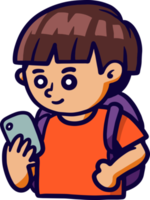 Cute boy characters go to school online using technology during the pandemic and afterwards png