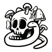 cranio, fungo e serpente illustrazione mano disegnato per design elemento. png