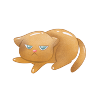 Soft brown cat crouching with paper texture. Raster png transparent illustration digital paint for decorate and any design.