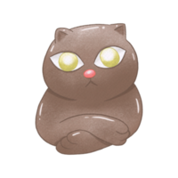 Brown cat looking and arms crossed. Raster png transparent illustration digital paint with paper texture for decorate and any design.