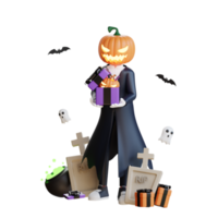 3d karakter halloween jack lantaarn illustratie png