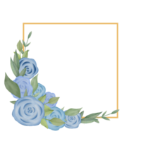 Watercolor leaves and blue flower bouquet wreath frame digital painting or watercolor floral frame png