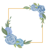 Watercolor leaves and blue flower bouquet wreath frame digital painting or watercolor floral frame png