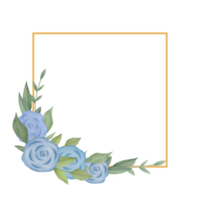 Watercolor leaves and blue flower bouquet wreath frame digital painting or watercolor floral frame png