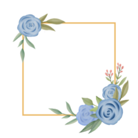 feuilles aquarelles et cadre de couronne de bouquet de fleurs bleues peinture numérique ou cadre floral aquarelle png