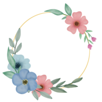 feuilles aquarelles et cadre de couronne de bouquet de fleurs bleues peinture numérique ou cadre floral aquarelle png