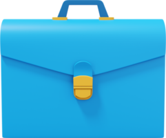 Blue Briefcase Side Front. PNG icon on transparent background. Business portfolio. 3D rendering.