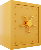 Retro safe with wheel handles. Yellow close storage. PNG icon on transparent background. 3D rendering.