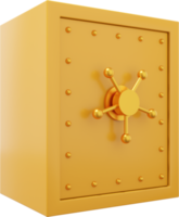 Retro safe with wheel handles. Yellow close storage. PNG icon on transparent background. 3D rendering.