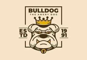 ilustración de arte retro de una cara de bulldog enojado con corona vector