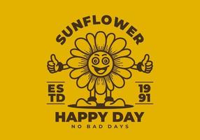 Retro art illustration of a sunflower with happy face vector