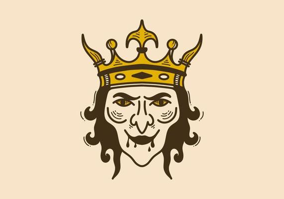 Vintage illustration of a witch wearing king crown