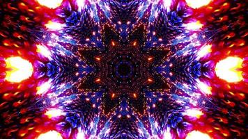 Flying through a tunnel with waves and neon light. Kaleidoscope VJ loop. video