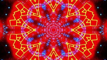 Flying through a neon tunnel with rings. Kaleidoscope VJ loop video