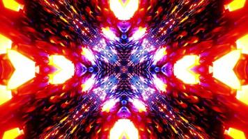 Flying through a tunnel with waves and neon light. Kaleidoscope VJ loop. video