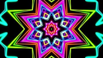 voando por quadriláteros pintados com luz multicolorida. caleidoscópio vj loop. video