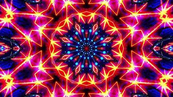 Flying through a neon tunnel with rings. Kaleidoscope VJ loop video