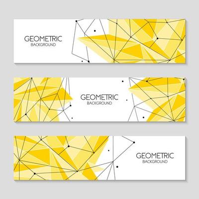 Polygonal abstract futuristic yellow template, low poly sign. Vector lines, dots and triangle shapes, connecting network. Horizontal banners, cover layout, social media design.