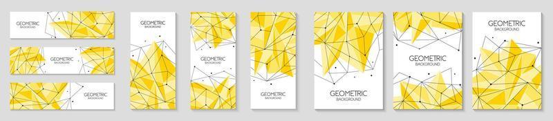 Polygonal abstract futuristic template collection, low poly sign. Vector lines, dots and triangle shapes, connecting network. Horizontal banners, cover layout, social media design.