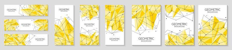 Polygonal abstract futuristic template collection, low poly sign. Vector lines, dots and triangle shapes, connecting network. Horizontal banners, cover layout, social media design.