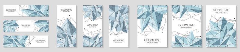 Polygonal abstract futuristic template collection, low poly sign. Vector lines, dots and triangle shapes, connecting network. Horizontal banners, cover layout, social media design.