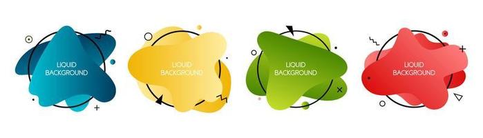 Set of 4 abstract modern graphic liquid elements. Dynamical waves different colored fluid forms. Isolated banners with flowing liquid shapes. Template for the design of a logo, flyer or presentation. vector