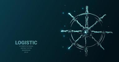 Futuristic illustration with hologram neon nautical ship wheeel sketch, concept glowing icon sign on dark background. Vector digital art, technology, shipping, sailing, sea adventure concept.