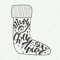 Vector card with hand drawn unique typography design element. Christmas sock with lettering