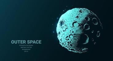 Futuristic illustration with hologram neon moon planet sketch, concept glowing icon sign on dark background. Vector digital art, technology, outer space, aliens, astronaut and cosmos concept.