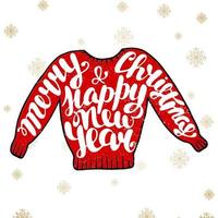 Merry Christmas and Happy New Year in red sweater vector