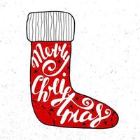 Merry Christmas in red sock on vintage background vector