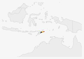 mapa de timor oriental resaltado en los colores de la bandera de timor-leste vector