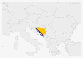 Bosnia and Herzegovina map highlighted in Bosnia and Herzegovina flag colors vector