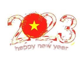 2023 Year in grunge style with flag of Vietnam. vector