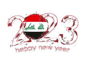 2023 Year in grunge style with flag of Iraq. vector