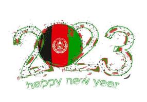 2023 Year in grunge style with flag of Afghanistan. vector