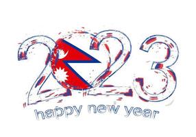 2023 Year in grunge style with flag of Nepal. vector
