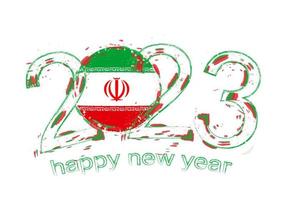 2023 Year in grunge style with flag of Iran. vector