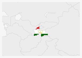 Tajikistan map highlighted in Tajikistan flag colors vector