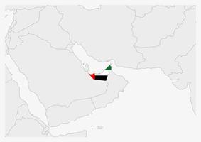 mapa de los emiratos árabes unidos resaltado en los colores de la bandera de los emiratos árabes unidos vector
